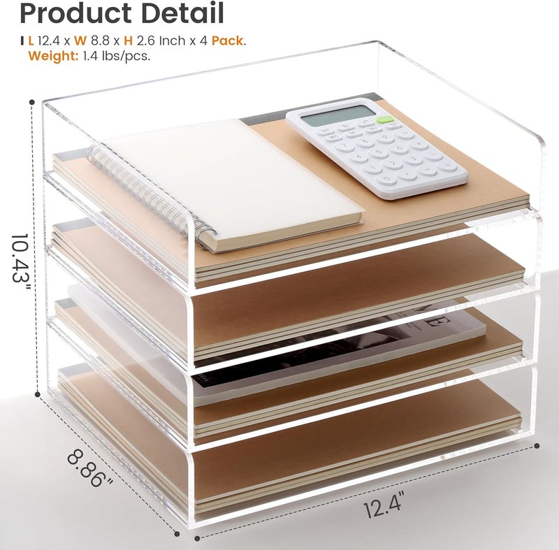 HeZone Acrylic Paper Tray, 4 Tier Paper Organizer for Desk, Clear Acrylic Desk Organizers, Stackable Letter Tray Workspace oaganzier -Art Storage for School Classroom -4 Pack… - Image 5